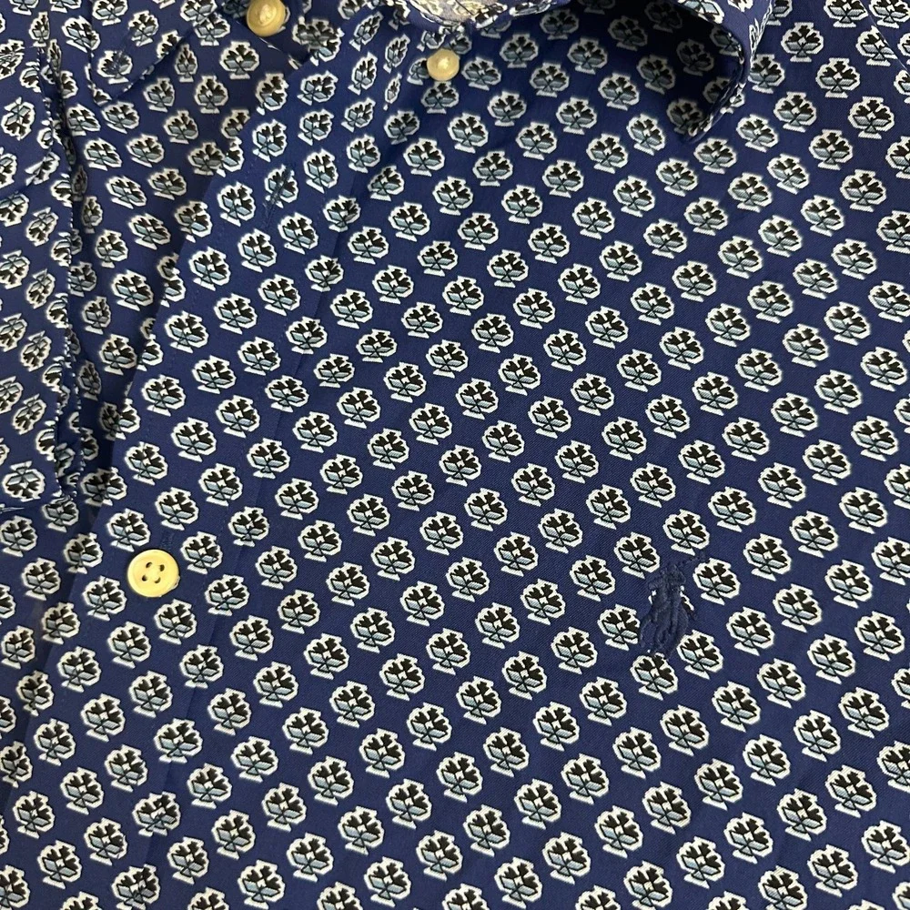 Ralph Lauren Classic Fit Performance Shirt Blue Geometric Button Down Mens XL